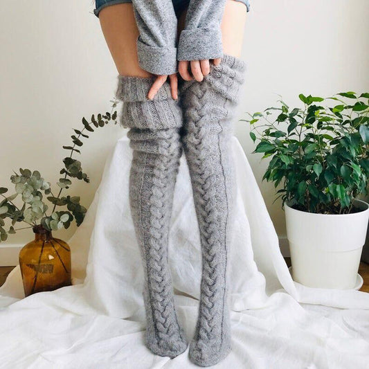 Winter Socks Over The Knee Lengthened Long Tube Knitted Pile Socks