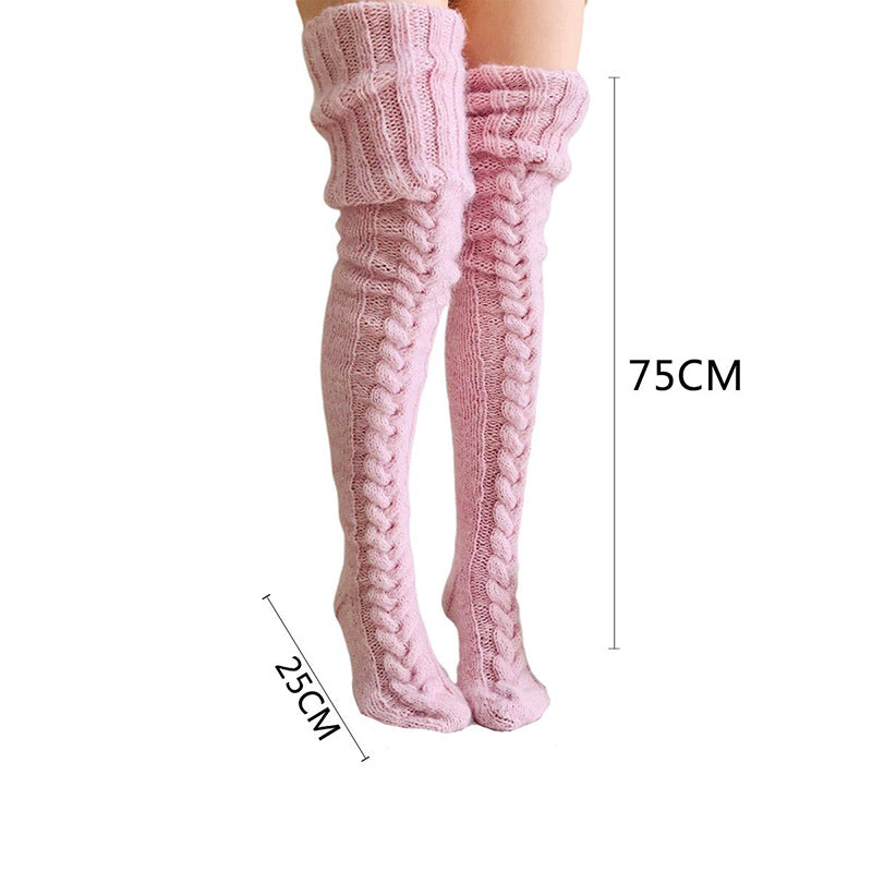 Winter Socks Over The Knee Lengthened Long Tube Knitted Pile Socks