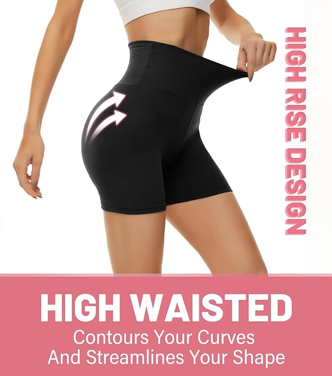4 Packs Biker Shorts with Pockets-High Waisted Tummy Control Workout Spandex Shorts for Yoga Athletic Cycling