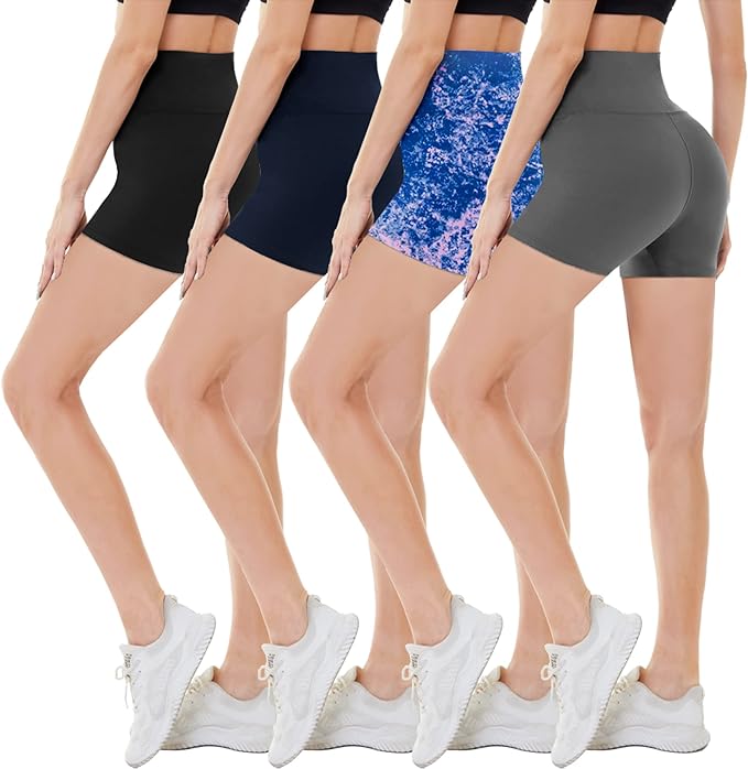 4 Packs Biker Shorts Women-High Waisted Tummy Control Workout Spandex Shorts for Yoga Athletic Cycling