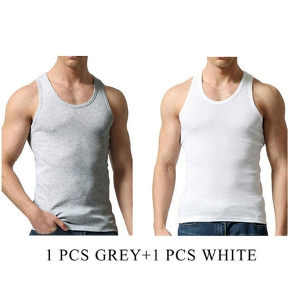 2 PCS/Lot Tank Tops Men 100% Cotton Solid Vest Male Breathable