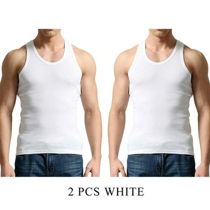 2 PCS/Lot Tank Tops Men 100% Cotton Solid Vest Male Breathable