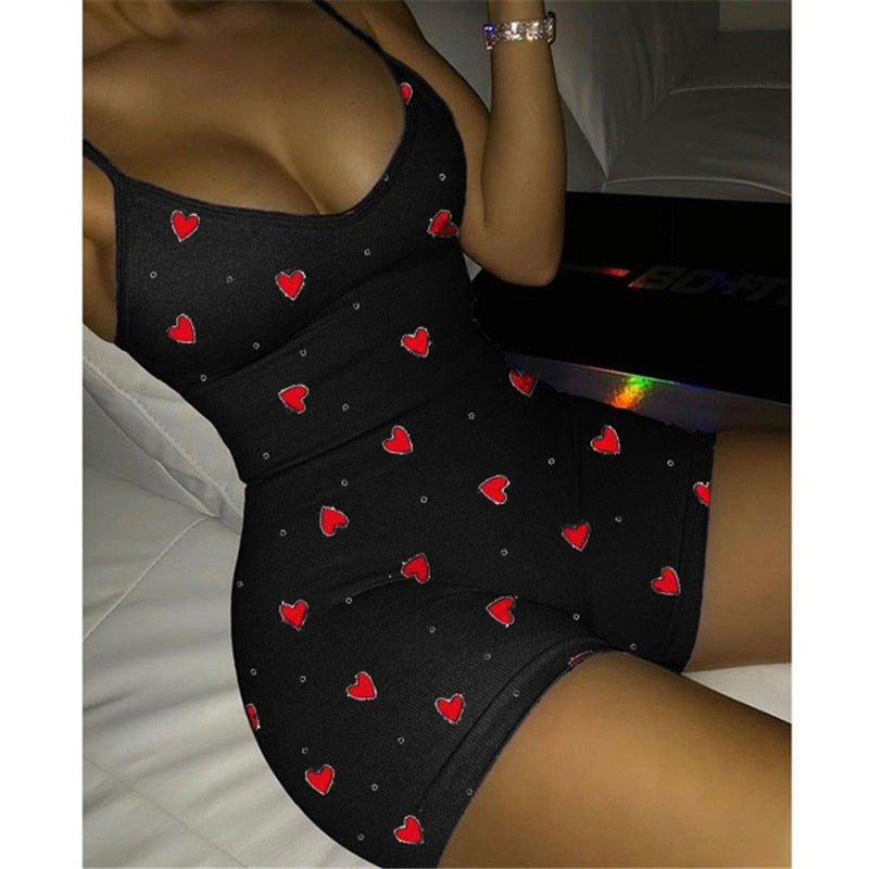2021 Lovely Heart Bodysuit for Women Sexy Club V neck Sleeveless