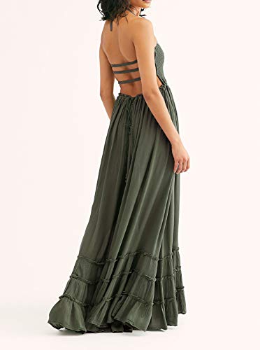 Womens Summer Cotton Sexy Backless Long Dresses (Small, Army Green)
