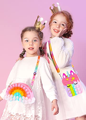 Pop Purse Pack Toy, Unicorn Rainbow Shoulder Crossbody Small Mini Little Keychain Sensory, 3 4 5 6 7 8 9 10 12 Year Old Birthday Gifts for Toddler Kids Girl, Valentines Day Easter Basket Stuffers