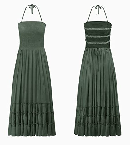 Womens Summer Cotton Sexy Backless Long Dresses (Small, Army Green)