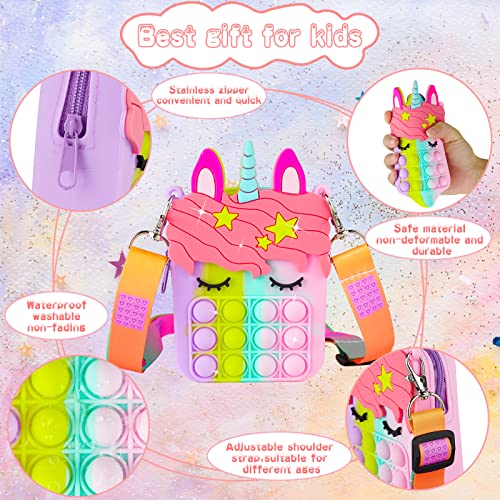 Pop Purse Pack Toy, Unicorn Rainbow Shoulder Crossbody Small Mini Little Keychain Sensory, 3 4 5 6 7 8 9 10 12 Year Old Birthday Gifts for Toddler Kids Girl, Valentines Day Easter Basket Stuffers