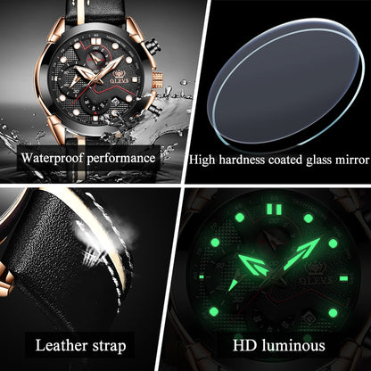 Men Watch Sport luminous chronograph leather Waterproof Top Brand