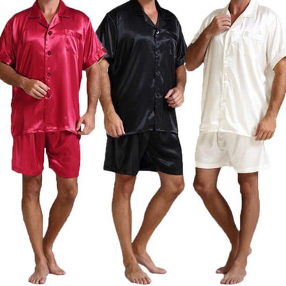 Plus Size Summer Fashion Men Silk Satin Pajamas Sets Soft Sleepwear