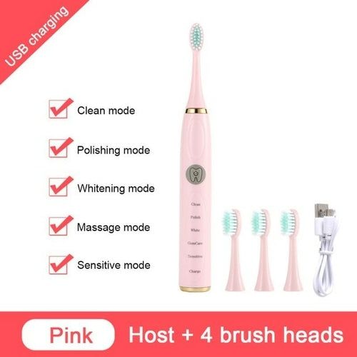 Portable Ultrasonic Sonic Deep Cleaning Electric Toothbrush USB
