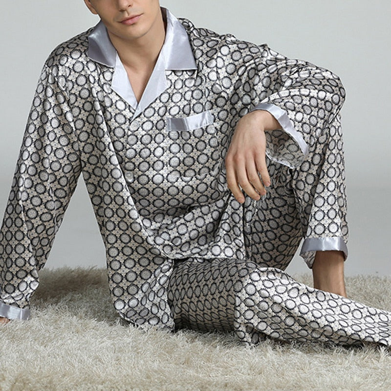 Puimentiua Mens Stain Silk Pajama Sets Pajamas Men Sleepwear Modern