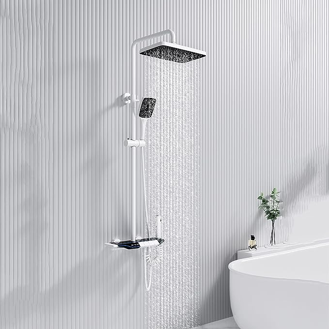 Thermostatic Piano Key Shower Faucet Set with Digital Display Ambient Lights Shower Combo Set