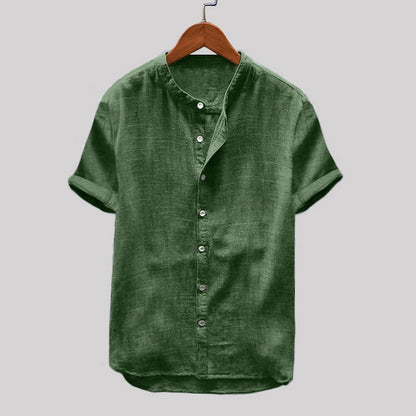Summer Shirt Men Baggy Cotton Linen Solid Color Short Sleeve Retro